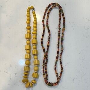 Vintage Yellow and Multicolor Beaded Wood Necklace Set